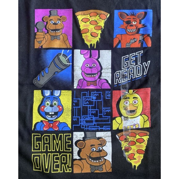 Five Nights at Freddy’s Kids T-Shirt Black XXS Game Over Pizza Graphic Tee - Picture 2 of 3